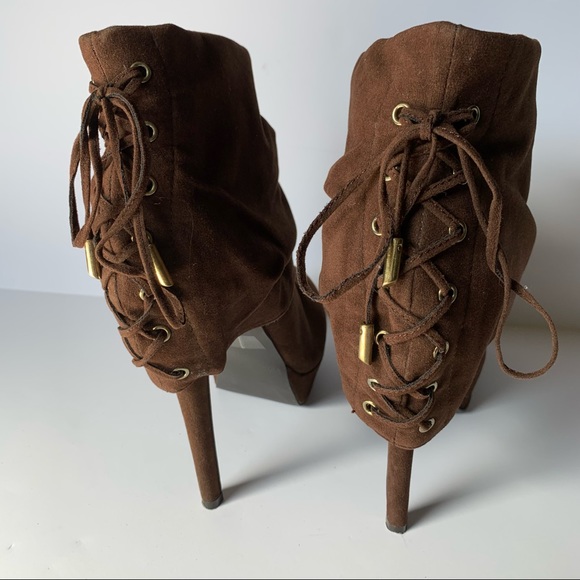 Colin Stuart Brown Lace up Stiletto Booties - Picture 3 of 11